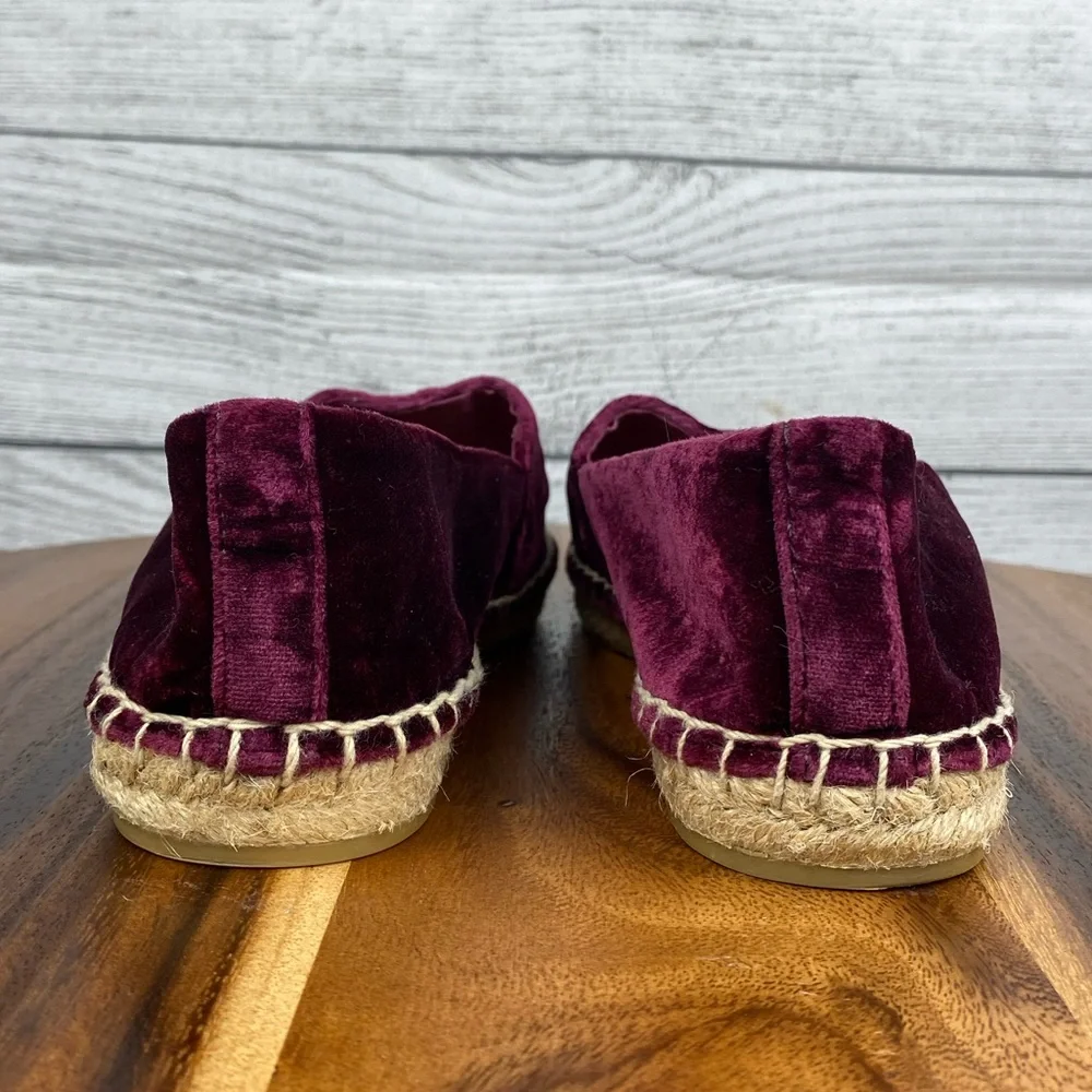 Tory Burch Chain Logo Velvet Espadrilles Bordeaux Purple Flats Women’s Size 6
